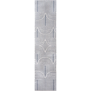 Pastel MidCentury Art Deco Striped Arches Two-Tone High-Low Area Rug